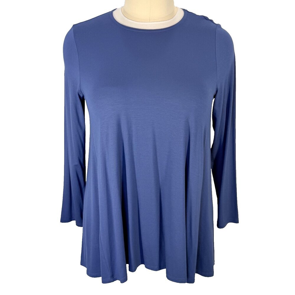 Eileen Fisher NWT Tunic Top Blouse Women's XL Steel Blue Long Sleeve Flared Hem
